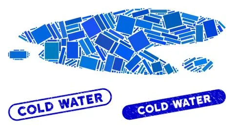 Rectangle Mosaic Puddle with Grunge Cold Water Seals Stock Illustration