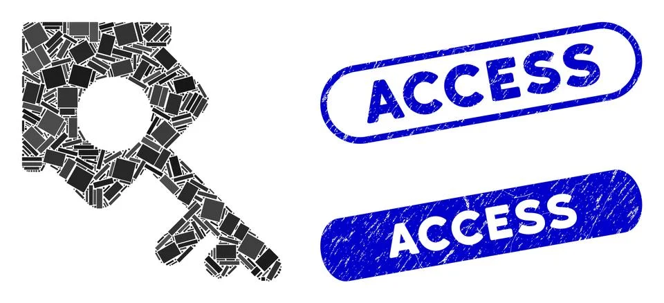 Rectangle Mosaic Realty Access with Scratched Access Stamps Stock Illustration