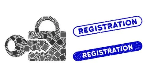 Rectangle Mosaic Registration Key with Distress Registration Stamps 스톡 일러스트
