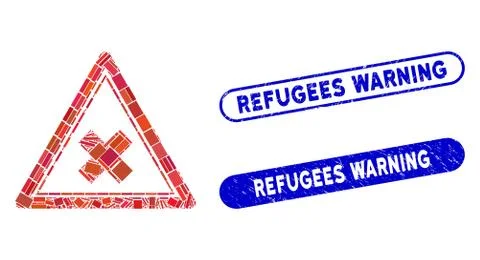 Rectangle Mosaic Reject Triangle with Scratched Refugees Warning Stamps Illustrazione stock