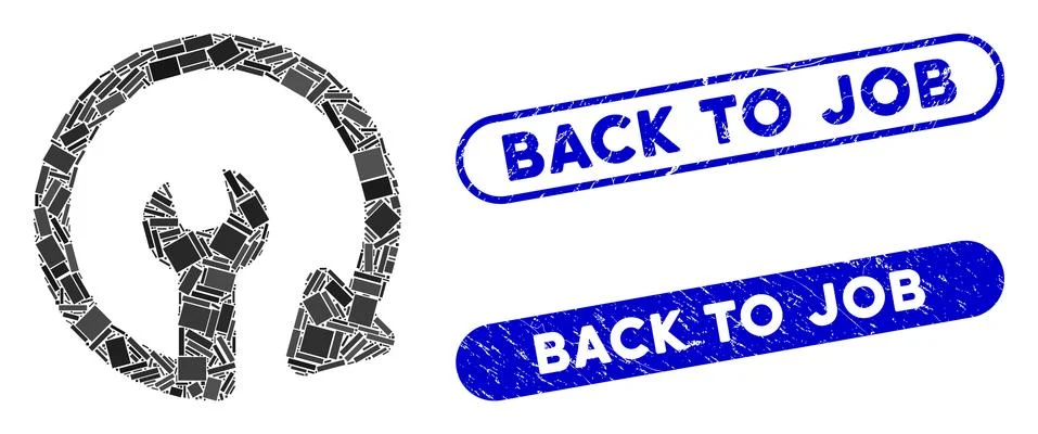 Rectangle Mosaic Repeat Service with Grunge Back to Job Seals Stock Illustration