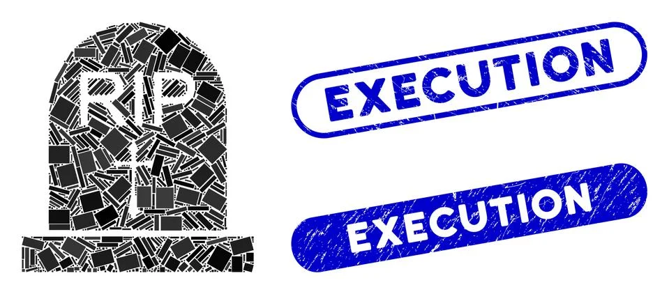 Rectangle Mosaic RIP with Distress Execution Stamps Stock Illustration