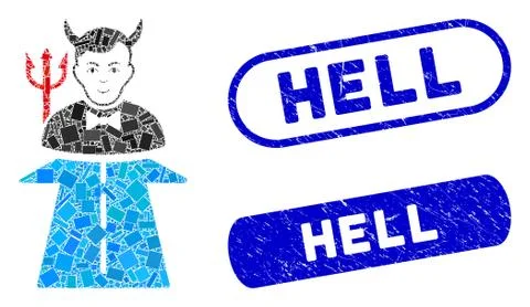 Rectangle Mosaic Road to Hell Monster with Grunge Hell Seals Stock Illustration