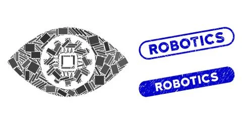 Rectangle Mosaic Robotics Eye Lens with Distress Robotics Seals Stock Illustration