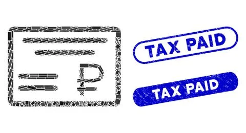 Rectangle Mosaic Rouble Cheque with Textured Tax Paid Stamps 스톡 일러스트