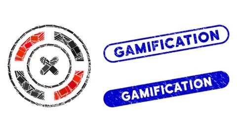 Rectangle Mosaic Roulette with Scratched Gamification Seals Illustrazione stock