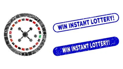 Rectangle Mosaic Roulette with Textured Win Instant Lottery! Stamps Stock Illustration