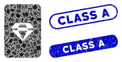 Rectangle Mosaic Ruby Gaming Card with Grunge Class A Stamps Illustrazione stock