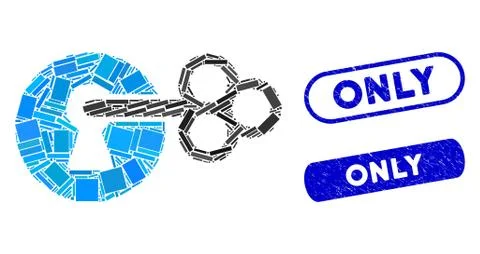 Rectangle Mosaic Secret Key with Scratched Only Stamps 스톡 일러스트