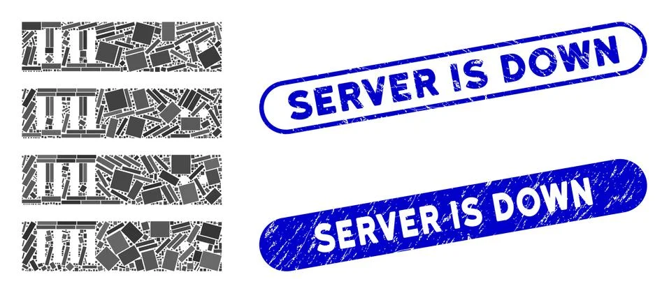 Rectangle Mosaic Server with Distress Server Is Down Stamps Illustrazione stock