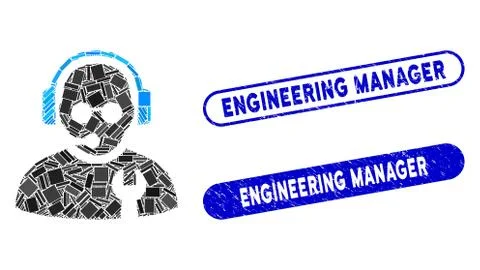 Rectangle Mosaic Service Operator with Textured Engineering Manager Stamps Stockillustratie