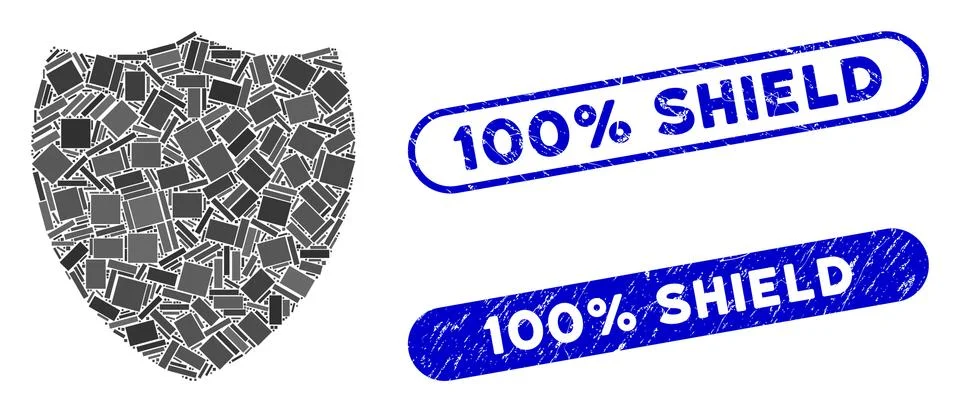 Rectangle Mosaic Shield with Scratched 100% Shield Stamps イラスト素材