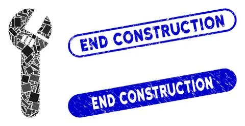 Rectangle Mosaic Spanner with Distress End Construction Stamps イラスト素材