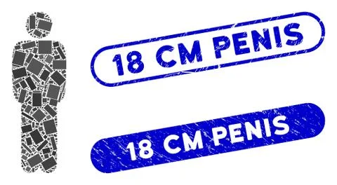 Rectangle Mosaic Standing Man with Scratched 18 Cm Penis Stamps Stock-Illustration