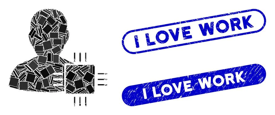 Rectangle Mosaic System Developer with Distress I Love Work Stamps Illustrazione stock