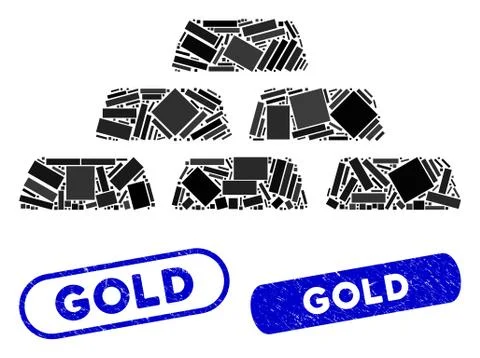 Rectangle Mosaic Treasure Bricks with Distress Gold Stamps Stock Illustration
