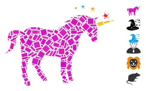 Rectangle Mosaic Unicorn 스톡 일러스트