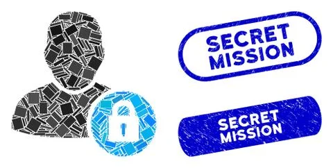 Rectangle Mosaic User Lock with Grunge Secret Mission Stamps Stock Illustration
