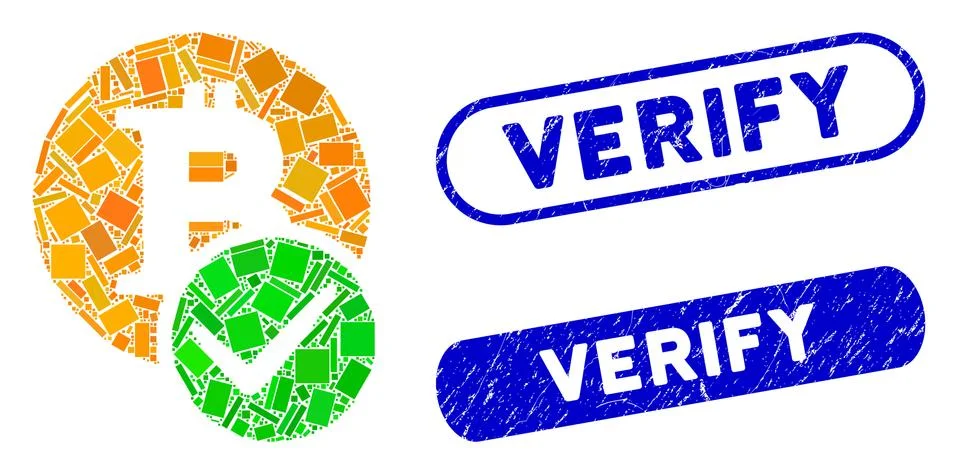 Rectangle Mosaic Valid Bitcoin with Distress Verify Seals イラスト素材