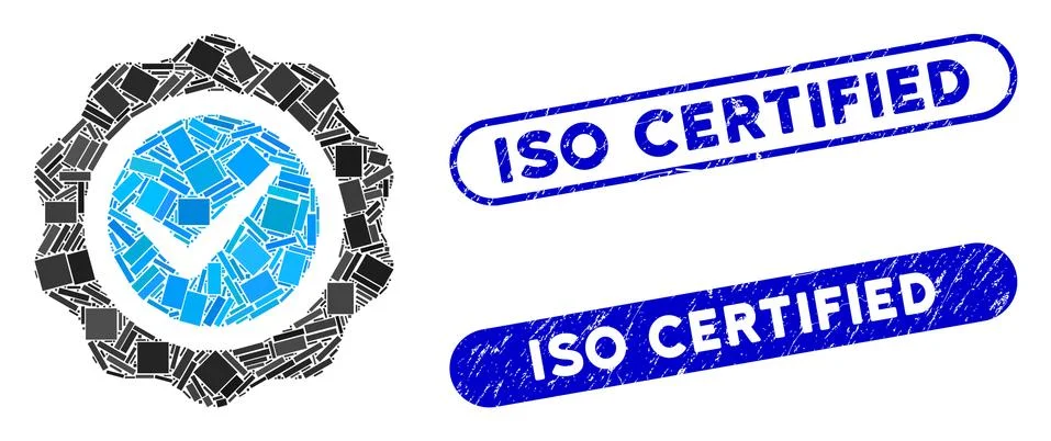 Rectangle Mosaic Valid Seal with Distress ISO Certified Seals 스톡 일러스트