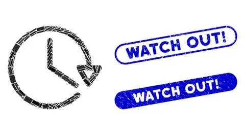 Rectangle Mosaic Watch with Textured Watch Out! Stamps Stock Illustration