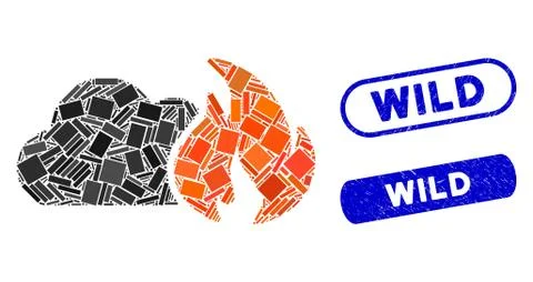 Rectangle Mosaic Wild Fire with Grunge Wild Stamps Illustrazione stock