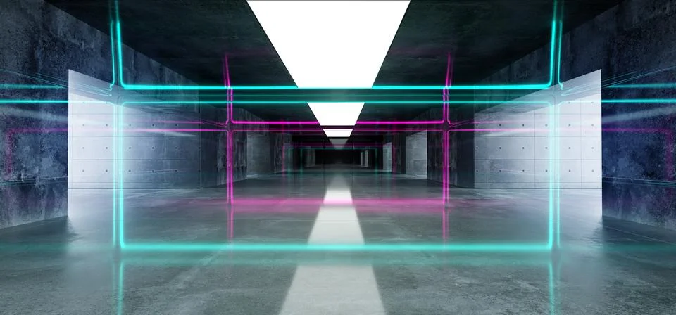 Rectangle Neon Glowing Sci Fi Purple Blue Futuristic Concrete Empty Grunge Re 스톡 일러스트