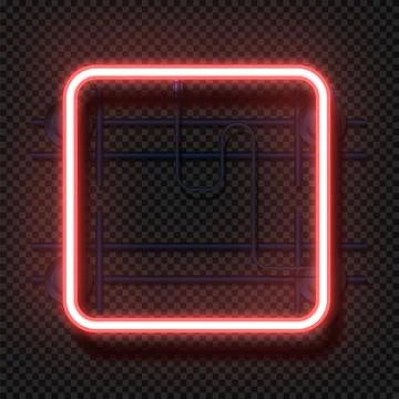 Rectangle neon lamp. Realistic square fluorescent light. 3D geometric glowing Stock Illustration