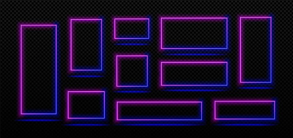 Rectangle neon light frames, blue and pink borders Stock Illustration