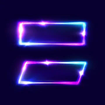 Rectangle neon signs set on dark blue background. Stock Illustration