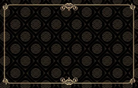 Rectangle ornament corner gold frame and border with black background Stock Illustration