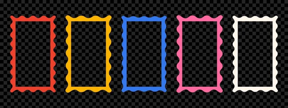 Rectangle photo frames with wavy borders set. Modern vector template Stock Illustration