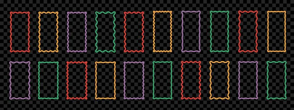 Rectangle photo frames with wavy borders set. Squiggle borders with zig zag.. Stock Illustration