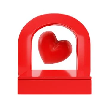 Rectangle podium with arc and heart for product display isolated on white b.. Stock Illustration