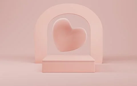 Rectangle podium with heart and arc for product display on bright cream col.. Stock Illustration