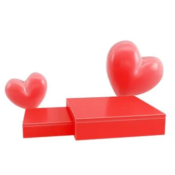 Rectangle podium with hearts for product display isolated on white background Stock Illustration