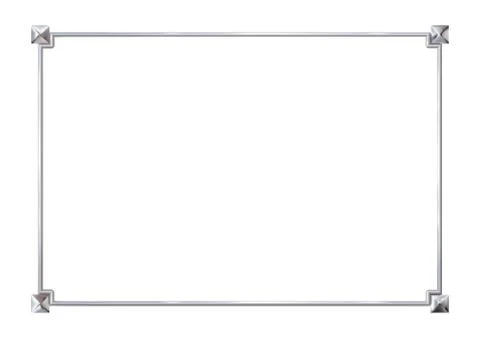 Rectangle realistic frame metal with corner elements of metallic squares. Illustrazione stock