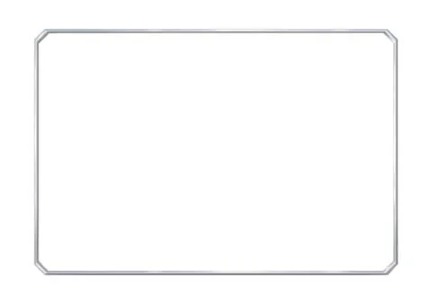 Rectangle realistic frame metal or silver with cut corners. Slender on white Illustrazione stock