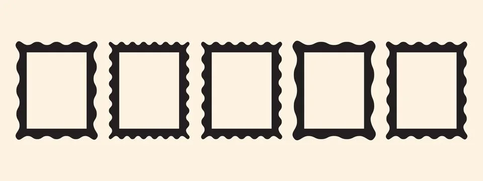 Rectangle retro wavy frames set. Trendy curved borders. Modern graphic temp.. Stock Illustration