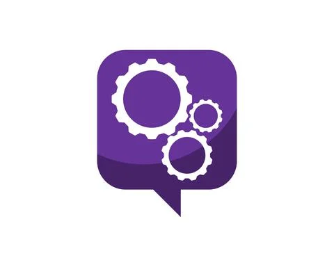 Rectangle shape with bubble chat and three gear inside Stock Illustration