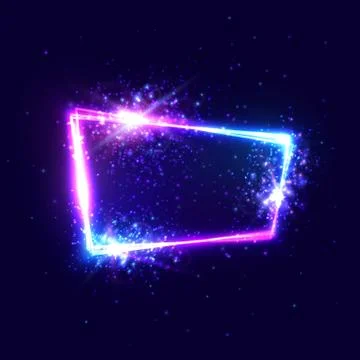 Rectangle shape festive neon sign with light star. Stock Illustration
