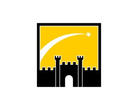 Rectangle shape with fortress and star fall Stock Illustration