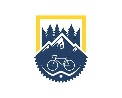 Rectangle shape with mountain and bicycle gear 스톡 일러스트