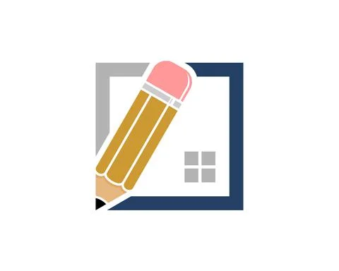 Rectangle shape with pencil and house window Stock Illustration