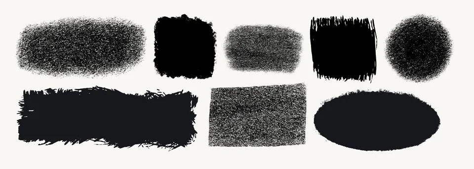 Rectangle shape set with rough texture. Grunge style black square figures with Stock Illustration