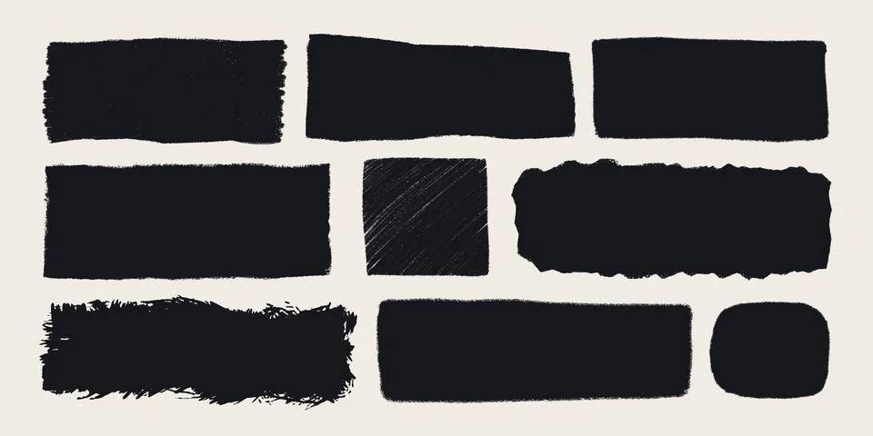 Rectangle shape set with rough torn edges. Grunge style black square frame with Stock Illustration