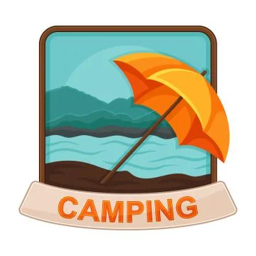 Rectangle-shaped Exploration and Camping Label Vector Design Isolated on White Stock Illustration