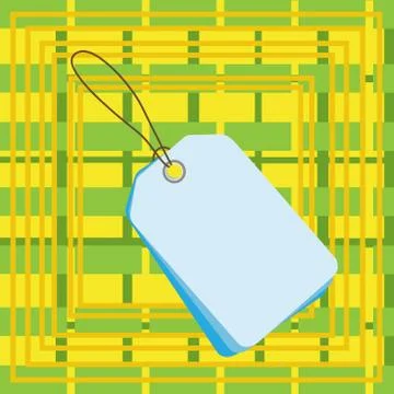 Rectangle shaped label attached by black string on colorful background. Small Stock Illustration