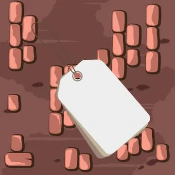 Rectangle shaped label attached by black string on colorful background. Small Illustrazione stock