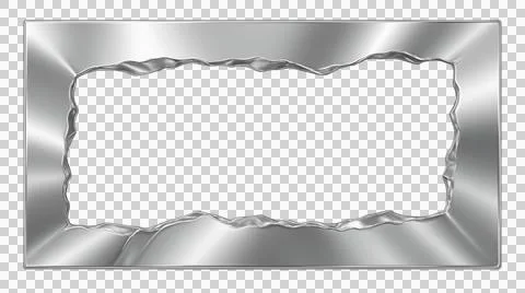 Rectangle silver frame with ragged edges, shiny metallic border design elem.. Illustrazione stock